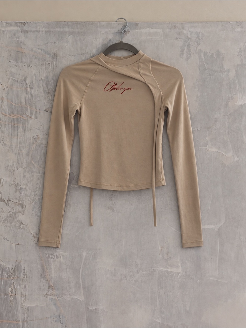 OTTOLINGER Beige Long-Sleeve Cropped Top with Script Logo